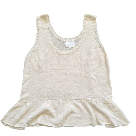 blue pepper Tops - Blue Pepper Knit Acrylic Peplum Crop Top Tank Top Cream Women Sz L